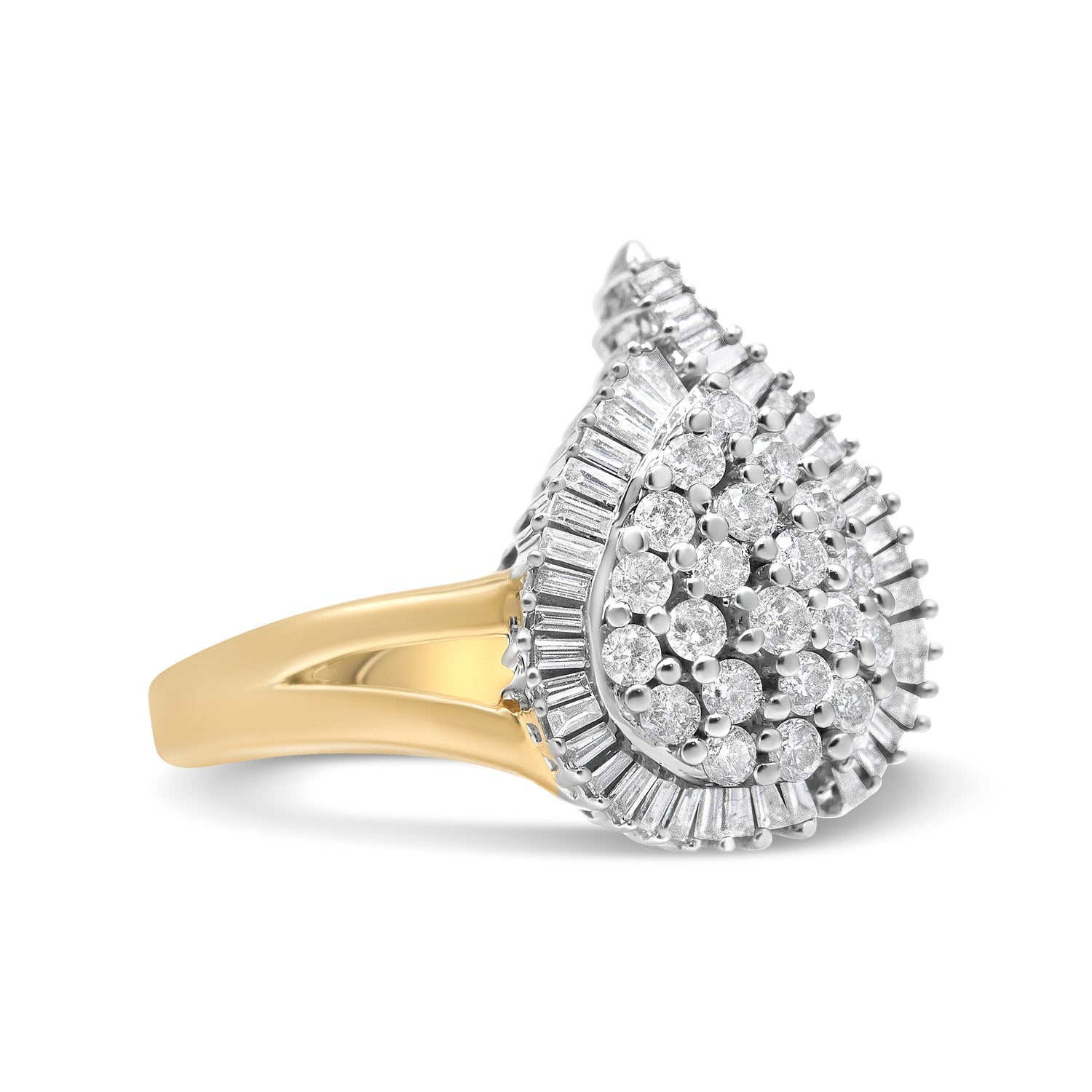 14K Yellow and White Gold 1.00 Cttw Round and Baguette-Cut Diamond Ballerina Cocktail Ring (H-I Color, SI2-I1 Clarity) by Bids.com