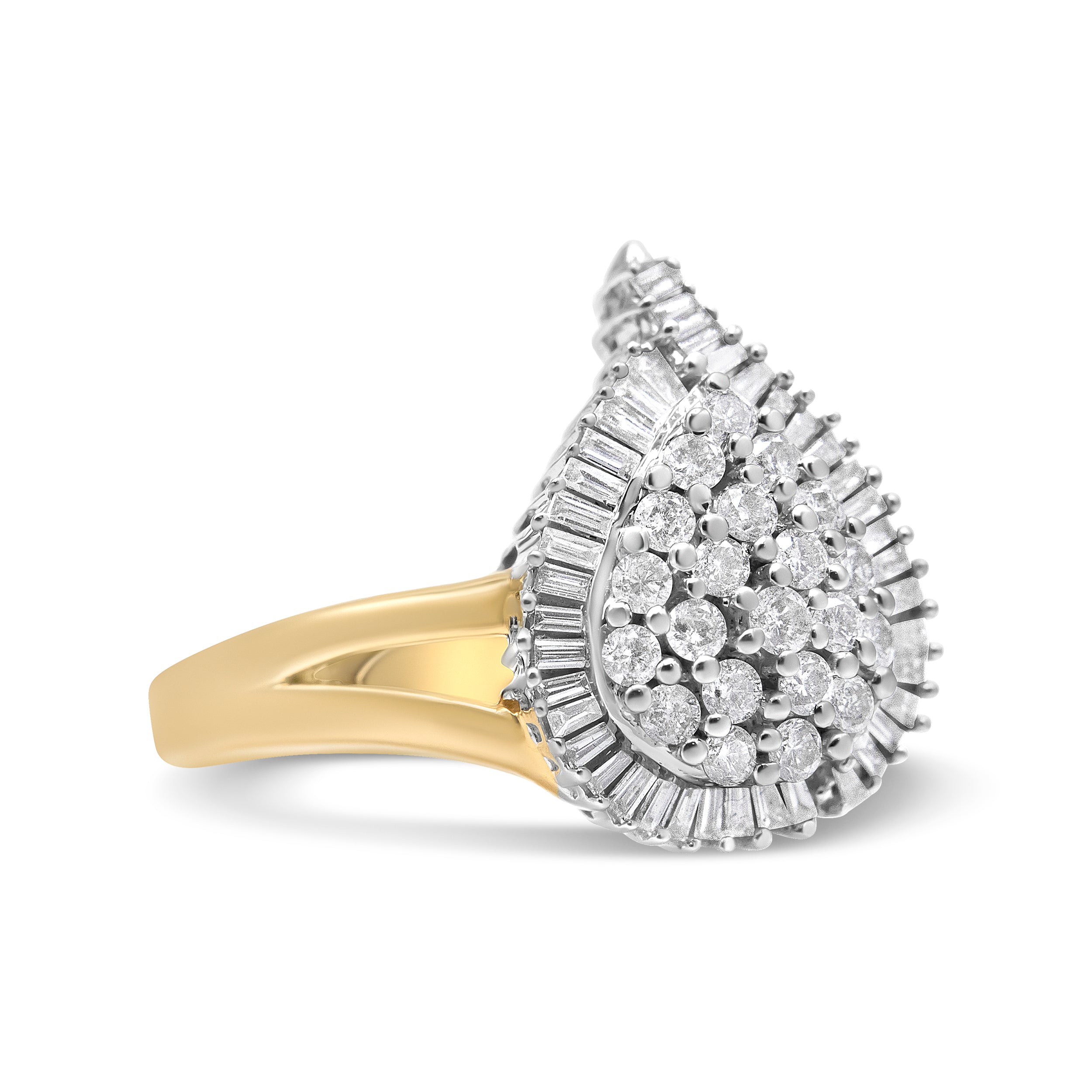 14K Yellow and White Gold 1.00 Cttw Round and Baguette-Cut Diamond Ballerina Cocktail Ring (H-I Color, SI2-I1 Clarity) by Bids.com