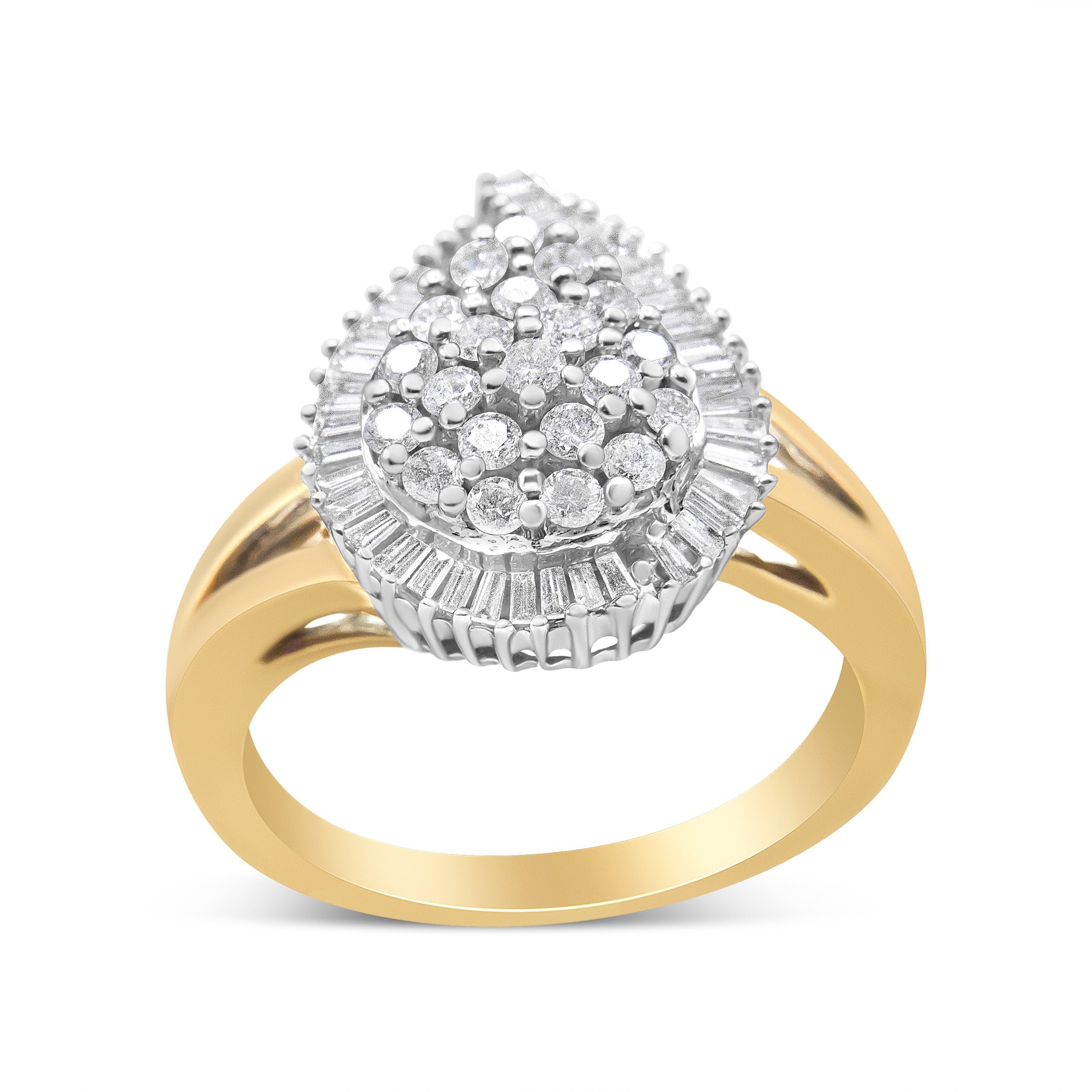 14K Yellow and White Gold 1.00 Cttw Round and Baguette-Cut Diamond Ballerina Cocktail Ring (H-I Color, SI2-I1 Clarity) by Bids.com