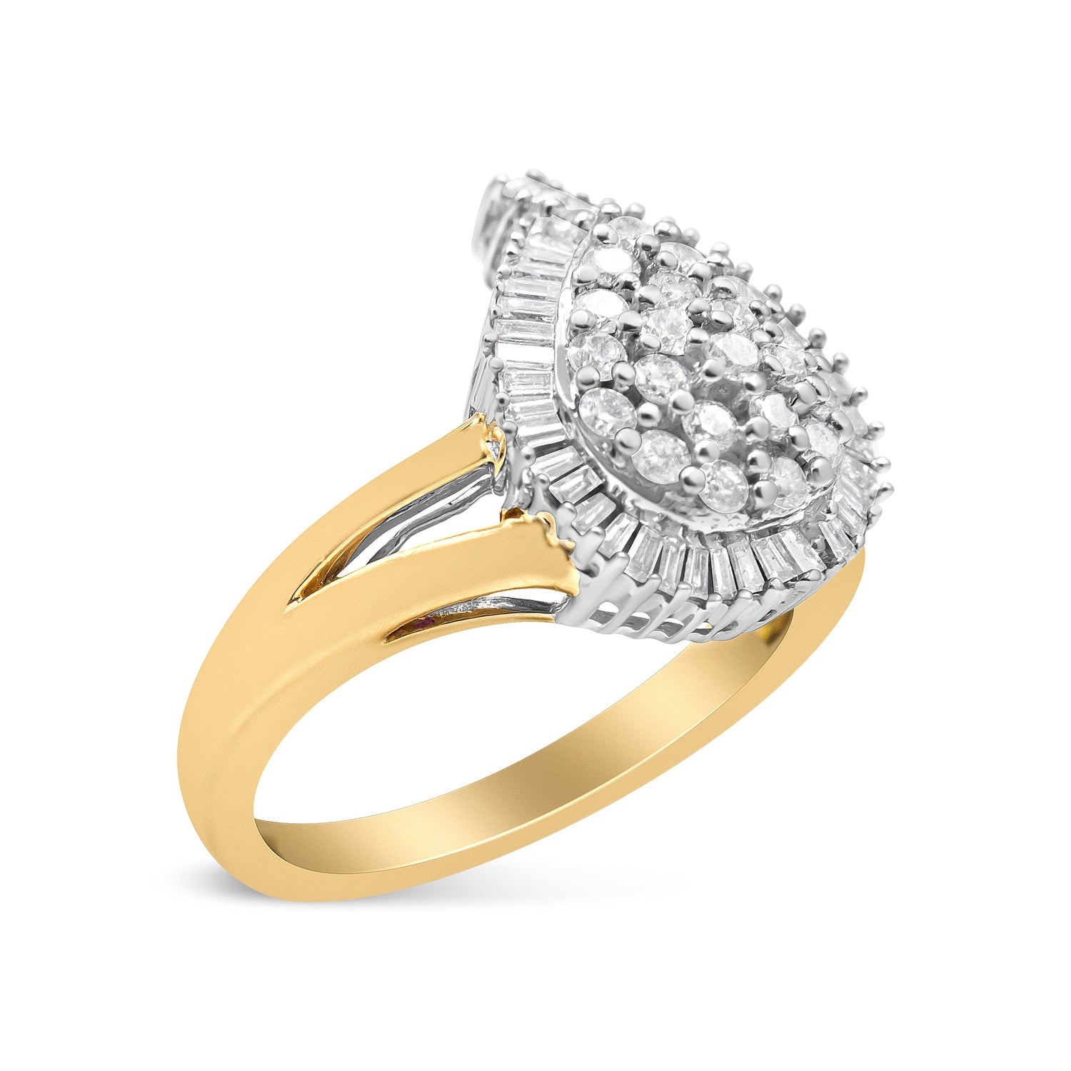 14K Yellow and White Gold 1.00 Cttw Round and Baguette-Cut Diamond Ballerina Cocktail Ring (H-I Color, SI2-I1 Clarity) by Bids.com