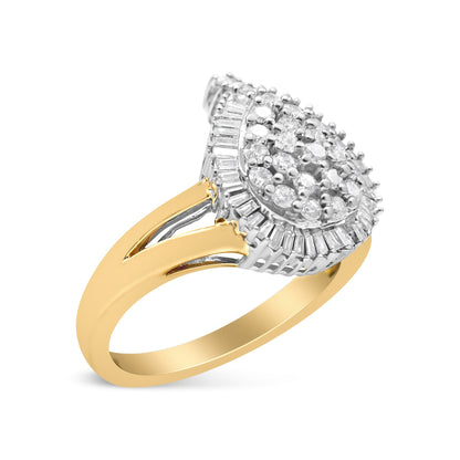 14K Yellow and White Gold 1.00 Cttw Round and Baguette-Cut Diamond Ballerina Cocktail Ring (H-I Color, SI2-I1 Clarity) by Bids.com
