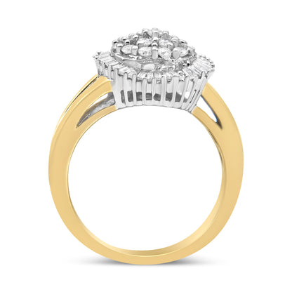 14K Yellow and White Gold 1.00 Cttw Round and Baguette-Cut Diamond Ballerina Cocktail Ring (H-I Color, SI2-I1 Clarity) by Bids.com