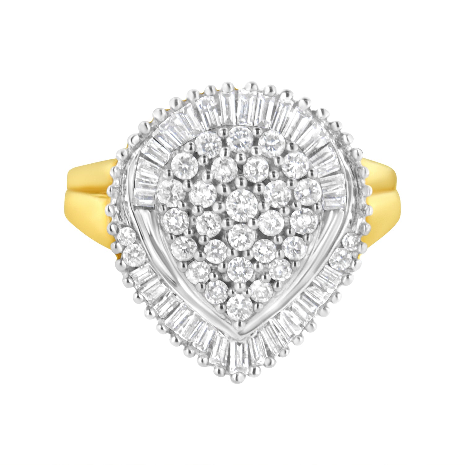 10K Yellow Gold 1.0 Cttw Round and Baguette Cut Diamond Oval Shaped Cluster Ring (I-J Color, I1-I2 Clarity) - Size 7 by Bids.com
