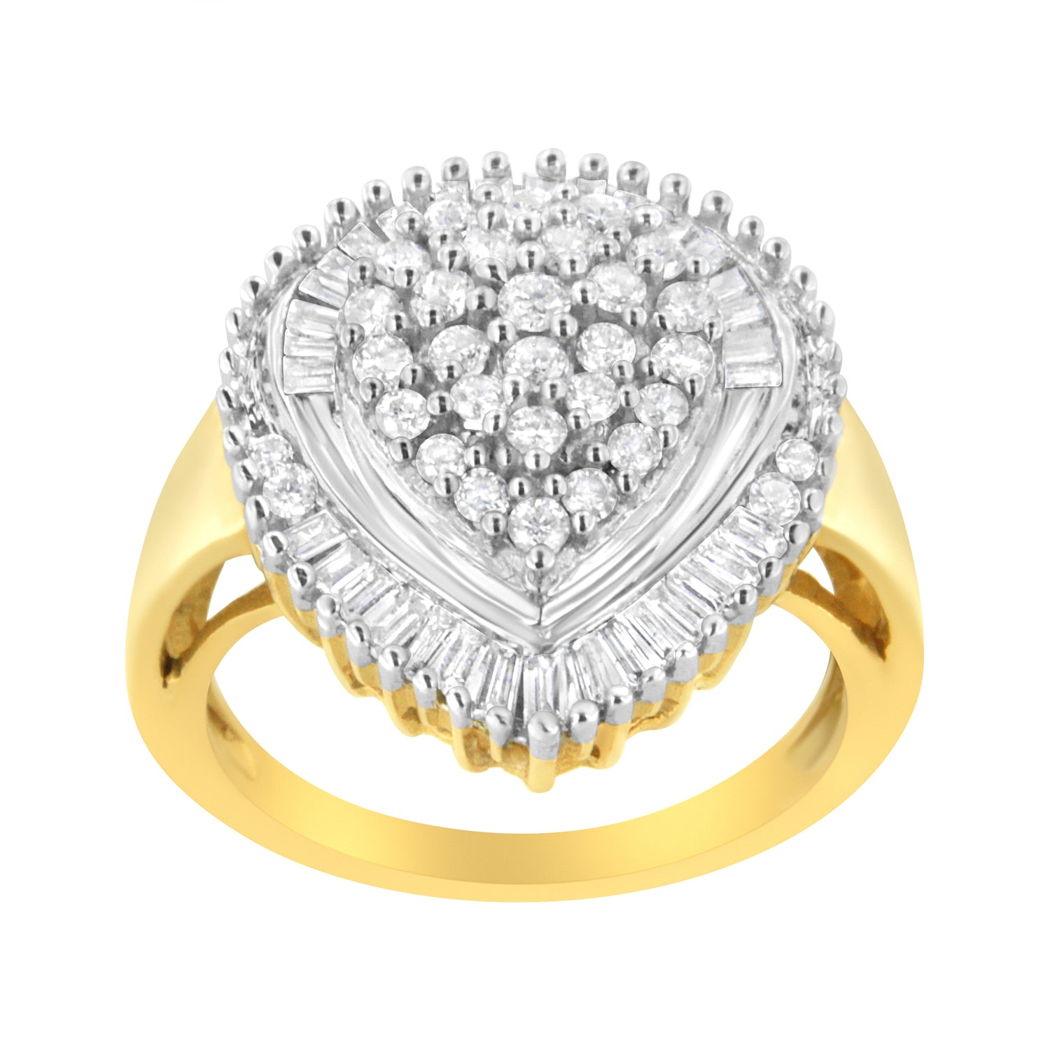 10K Yellow Gold 1.0 Cttw Round and Baguette Cut Diamond Oval Shaped Cluster Ring (I-J Color, I1-I2 Clarity) - Size 7 by Bids.com
