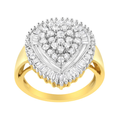 10K Yellow Gold 1.0 Cttw Round and Baguette Cut Diamond Oval Shaped Cluster Ring (I-J Color, I1-I2 Clarity) - Size 7 by Bids.com