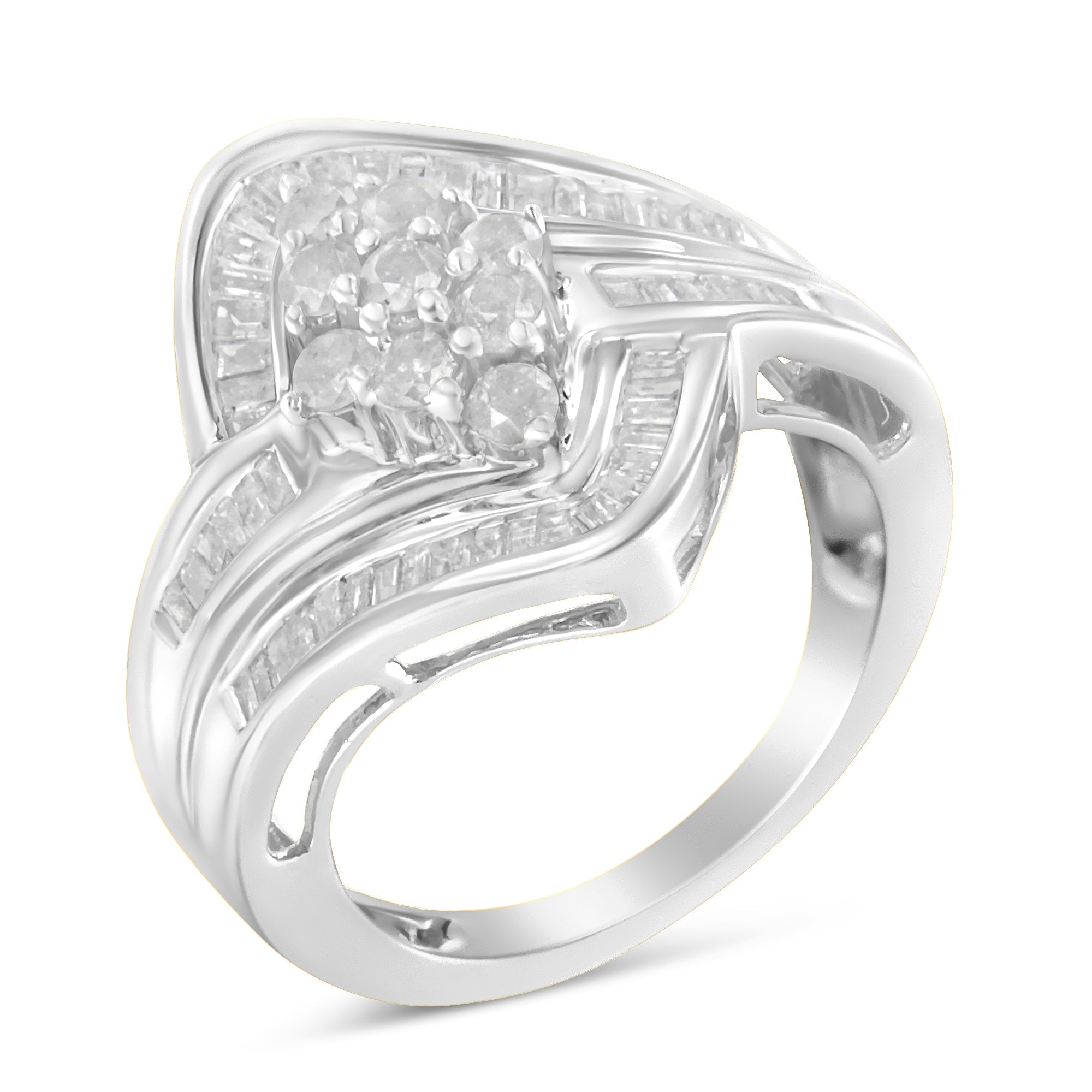 10K White Gold Diamond Bypass Cluster Ring (1 Cttw, I-J Color, I2-I3 Clarity) - Size 7 by Bids.com