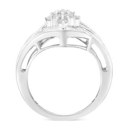 10K White Gold Diamond Bypass Cluster Ring (1 Cttw, I-J Color, I2-I3 Clarity) - Size 7 by Bids.com
