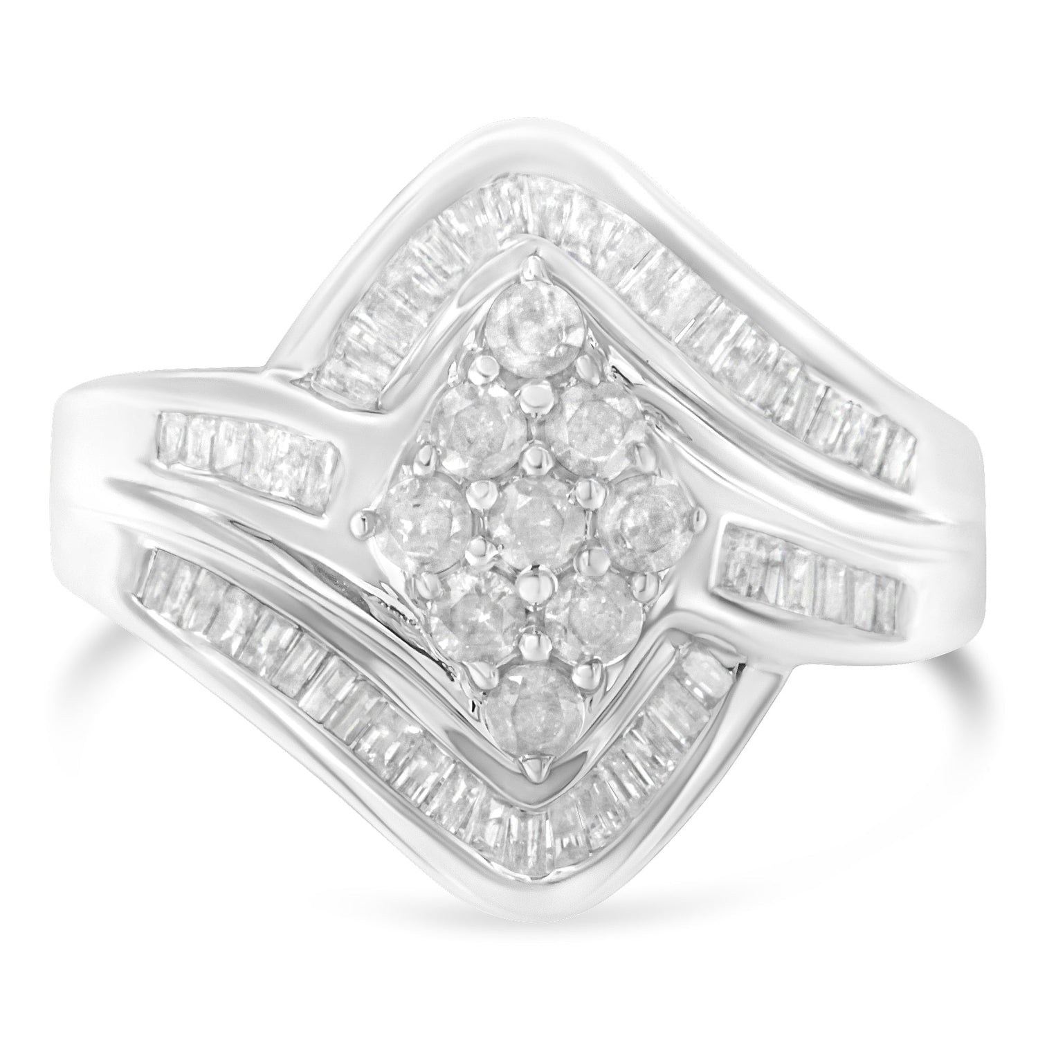 10K White Gold Diamond Bypass Cluster Ring (1 Cttw, I-J Color, I2-I3 Clarity) - Size 7 by Bids.com