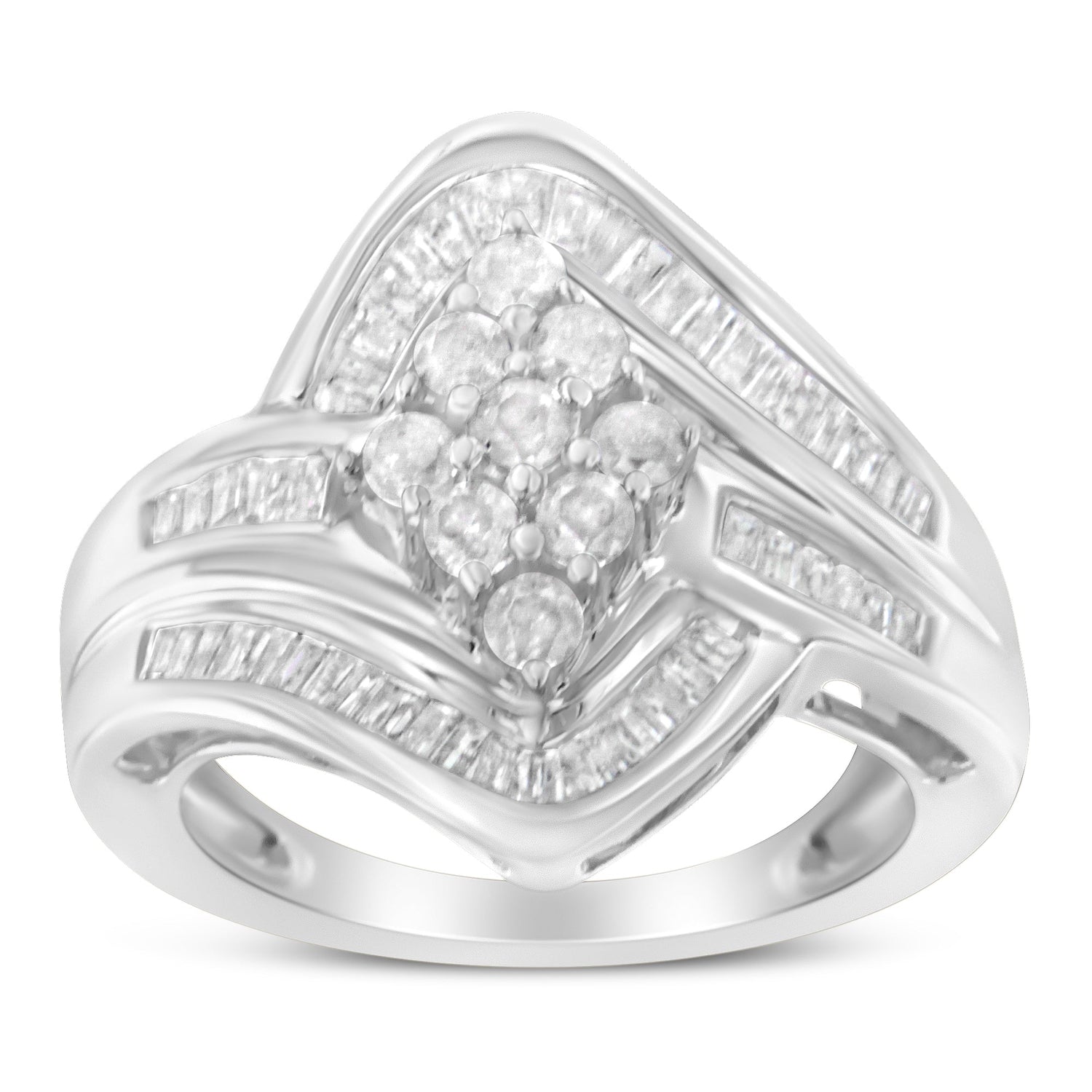 10K White Gold Diamond Bypass Cluster Ring (1 Cttw, I-J Color, I2-I3 Clarity) - Size 7 by Bids.com
