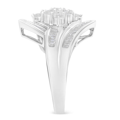 10K White Gold Diamond Bypass Cluster Ring (1 Cttw, I-J Color, I2-I3 Clarity) - Size 7 by Bids.com