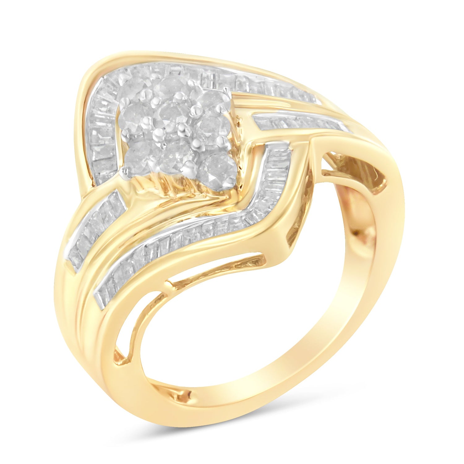 10K Yellow Gold Diamond Bypass Cluster Ring (1 Cttw, I-J Color, I2-I3 Clarity) - Size 7 by Bids.com