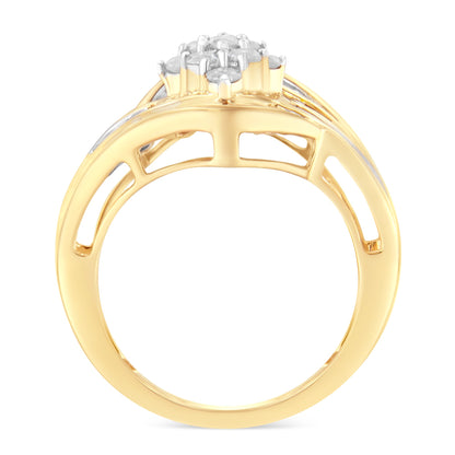 10K Yellow Gold Diamond Bypass Cluster Ring (1 Cttw, I-J Color, I2-I3 Clarity) - Size 7 by Bids.com