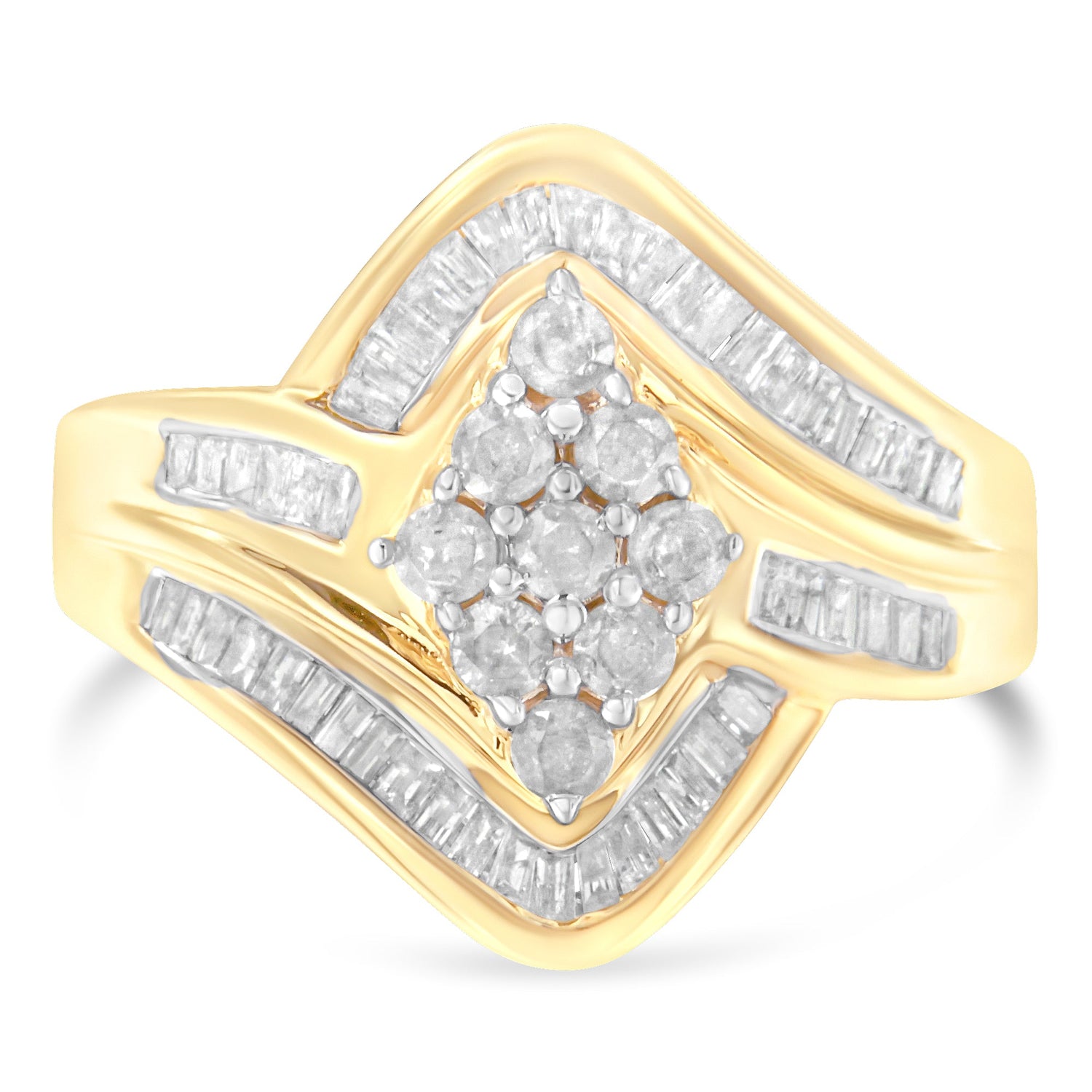10K Yellow Gold Diamond Bypass Cluster Ring (1 Cttw, I-J Color, I2-I3 Clarity) - Size 7 by Bids.com