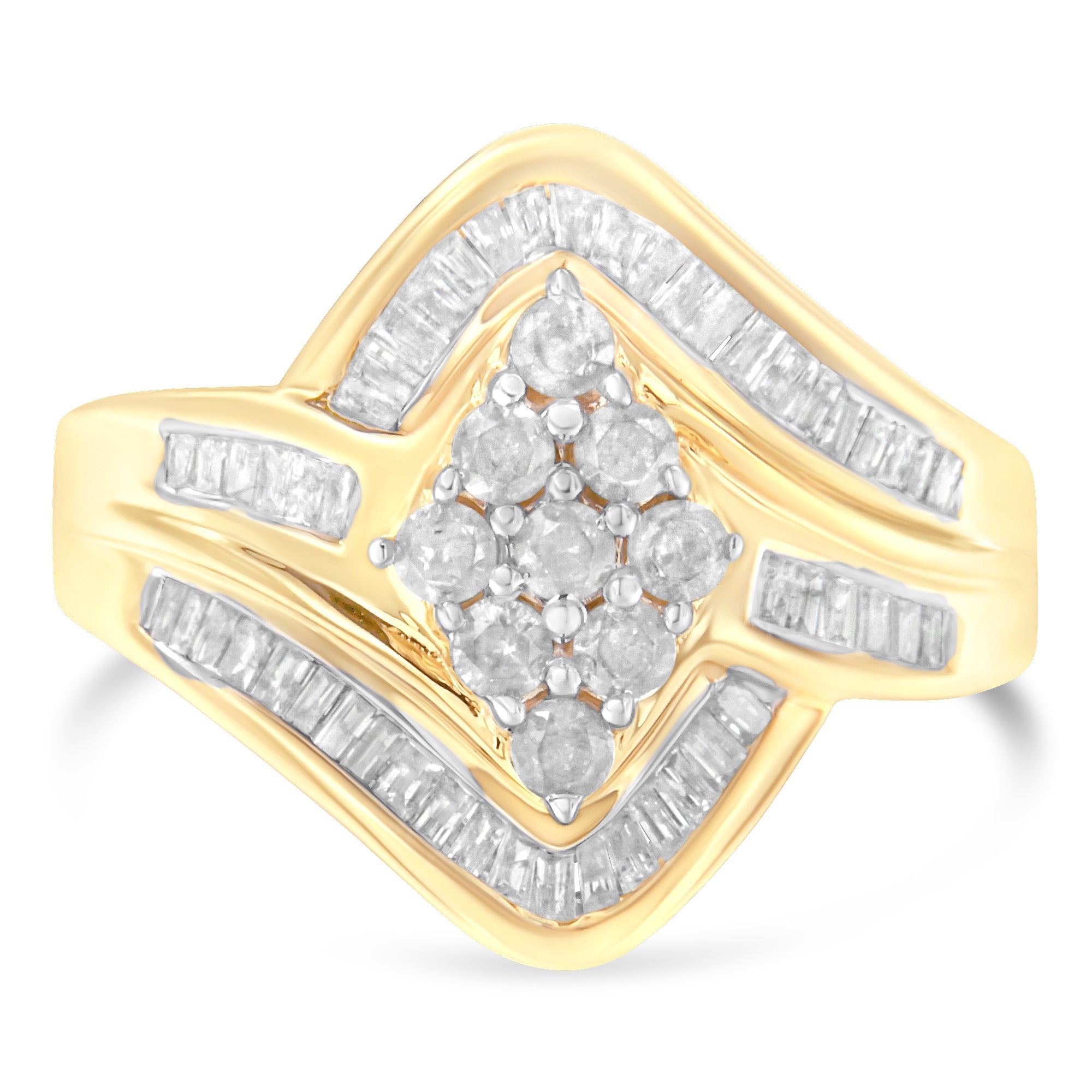10K Yellow Gold Diamond Bypass Cluster Ring (1 Cttw, I-J Color, I2-I3 Clarity) - Size 7 by Bids.com