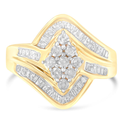 10K Yellow Gold Diamond Bypass Cluster Ring (1 Cttw, I-J Color, I2-I3 Clarity) - Size 7 by Bids.com