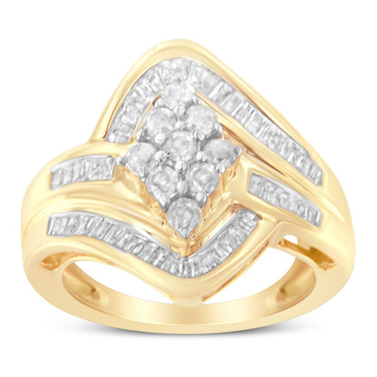 10K Yellow Gold Diamond Bypass Cluster Ring (1 Cttw, I-J Color, I2-I3 Clarity) - Size 7 by Bids.com