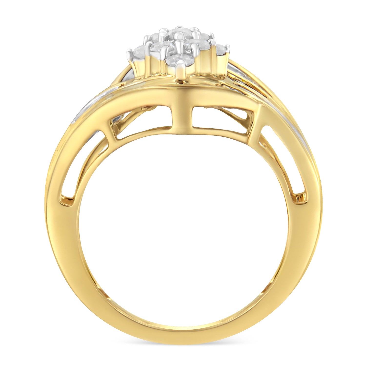 10K Yellow Gold over .925 Sterling Silver Diamond Bypass Cluster Ring (1 Cttw, I-J Color, I2-I3 Clarity) - Size 6 by Bids.com