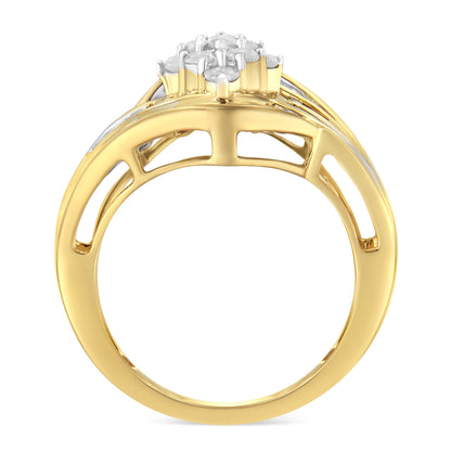 10K Yellow Gold over .925 Sterling Silver Diamond Bypass Cluster Ring (1 Cttw, I-J Color, I2-I3 Clarity) - Size 6 by Bids.com