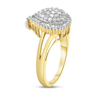 10K Yellow Gold 1/2 Cttw Round and Baguette-Cut Diamond Pear Ring (I-J Color, I1-I2 Clarity) - Size 7 by Bids.com