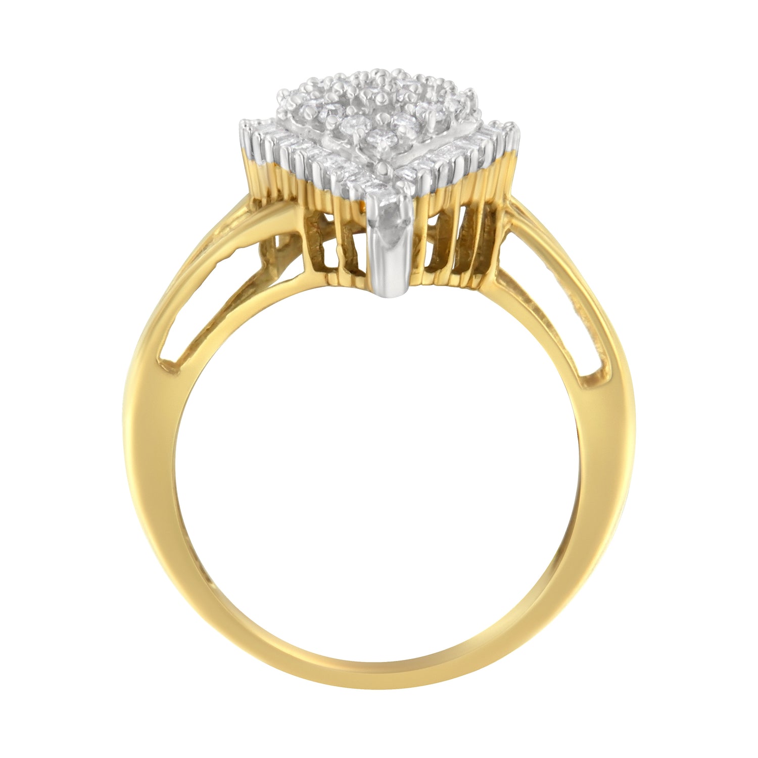 10K Yellow Gold 1/2 Cttw Round and Baguette-Cut Diamond Pear Ring (I-J Color, I1-I2 Clarity) - Size 7 by Bids.com