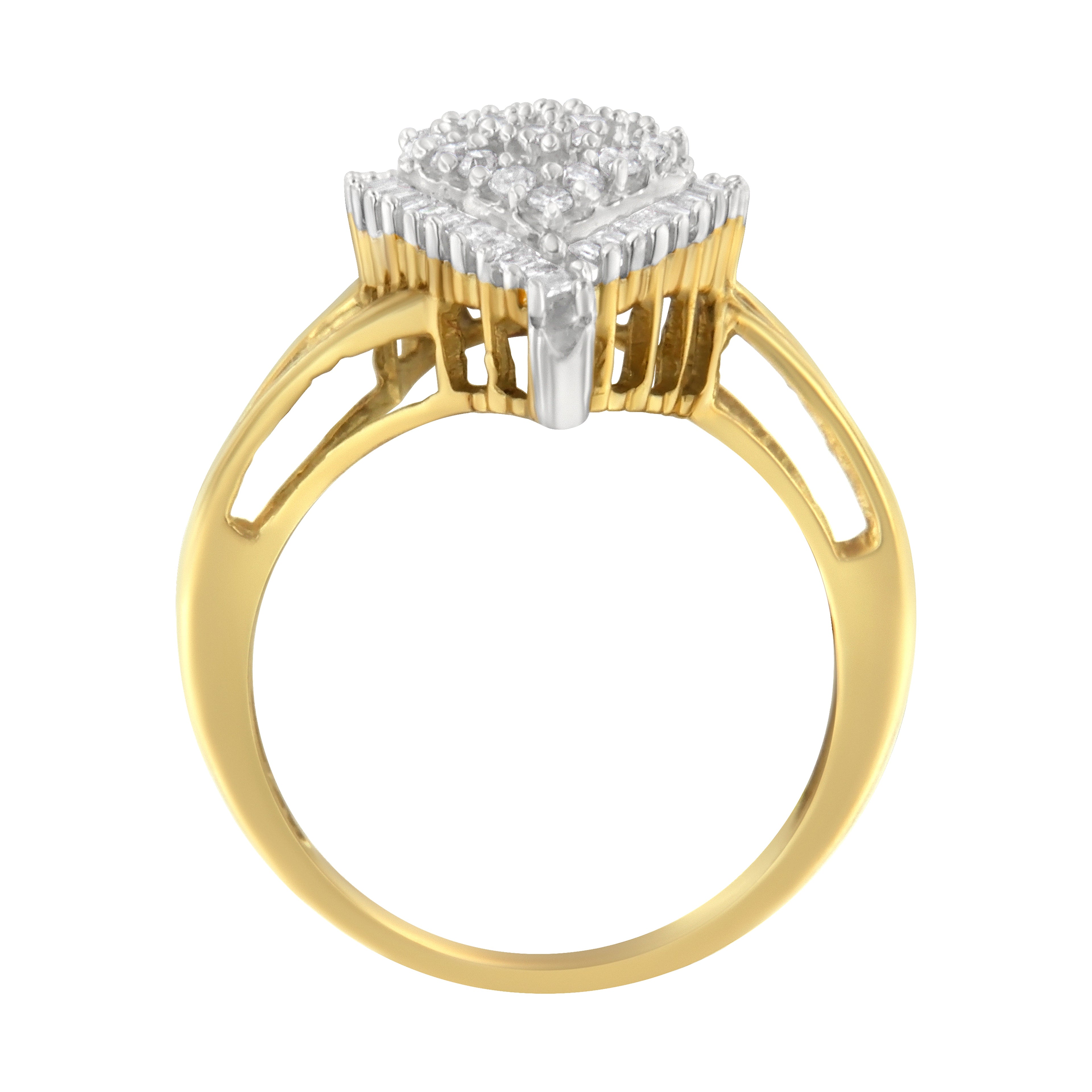 10K Yellow Gold 1/2 Cttw Round and Baguette-Cut Diamond Pear Ring (I-J Color, I1-I2 Clarity) - Size 7 by Bids.com