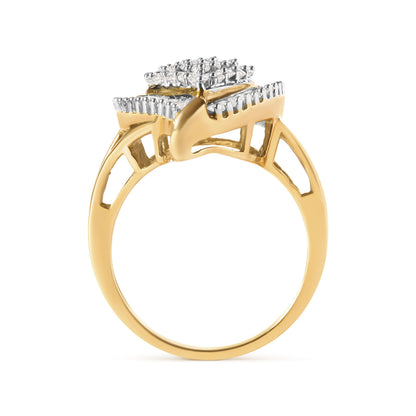 10K Yellow Gold 1 Cttw Round and Baguette Cut Diamond Ballerina Cluster Ring (H-I Color, SI2-I1 Clarity) by Bids.com