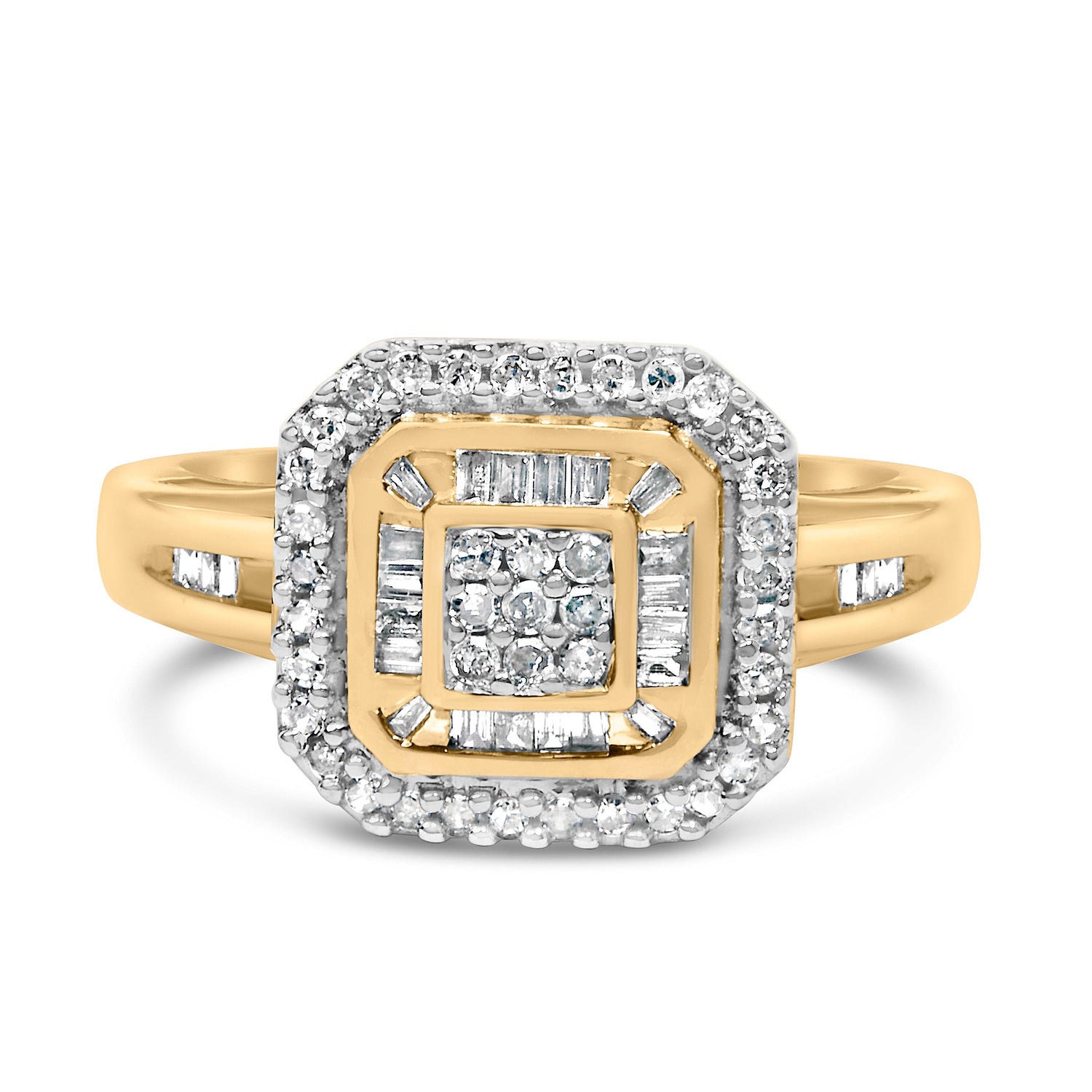 10K Yellow Gold 1/2 Cttw Diamond Square Cluster Cocktail Ring  DestGlow