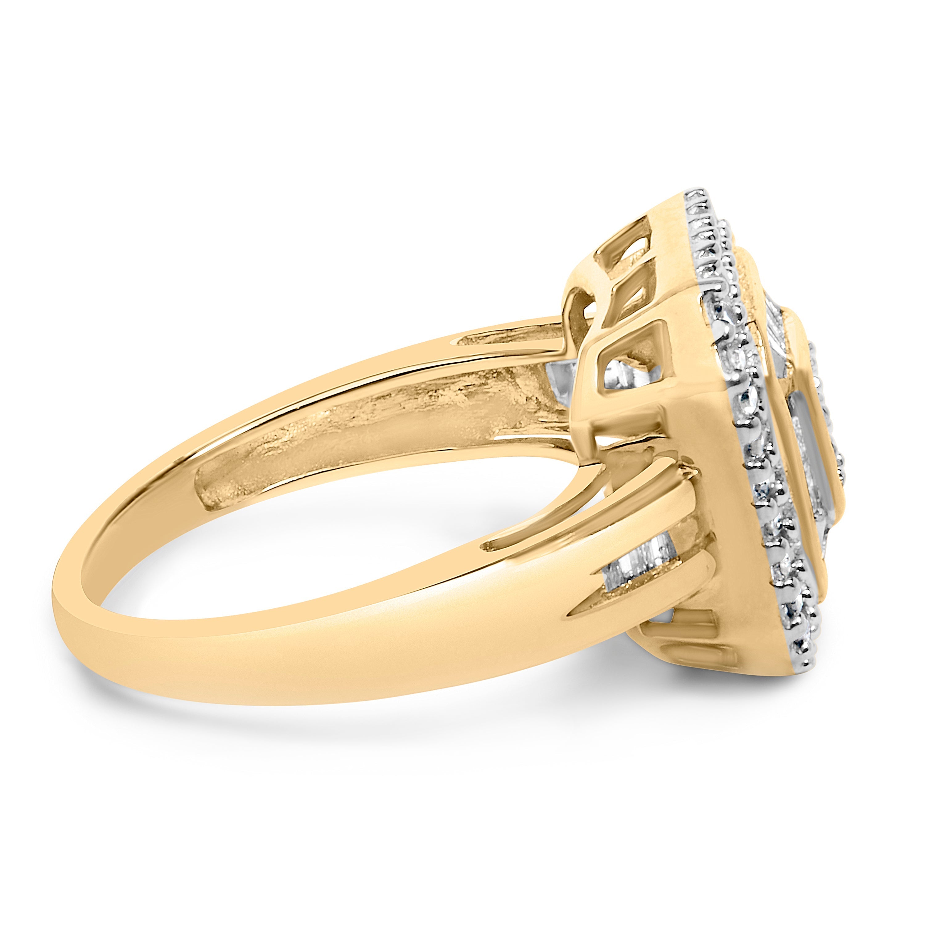 10K Yellow Gold 1/2 Cttw Diamond Square Cluster Cocktail Ring  DestGlow