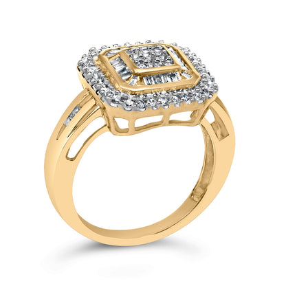 10K Yellow Gold 1/2 Cttw Diamond Square Cluster Cocktail Ring  DestGlow