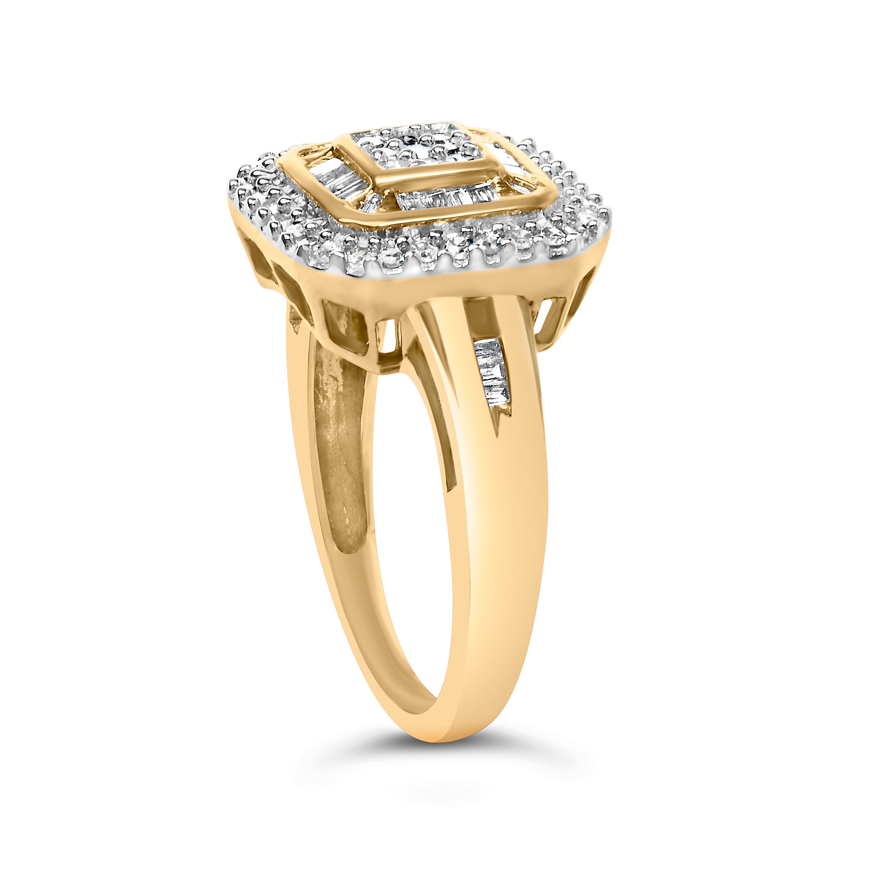 10K Yellow Gold 1/2 Cttw Diamond Square Cluster Cocktail Ring  DestGlow