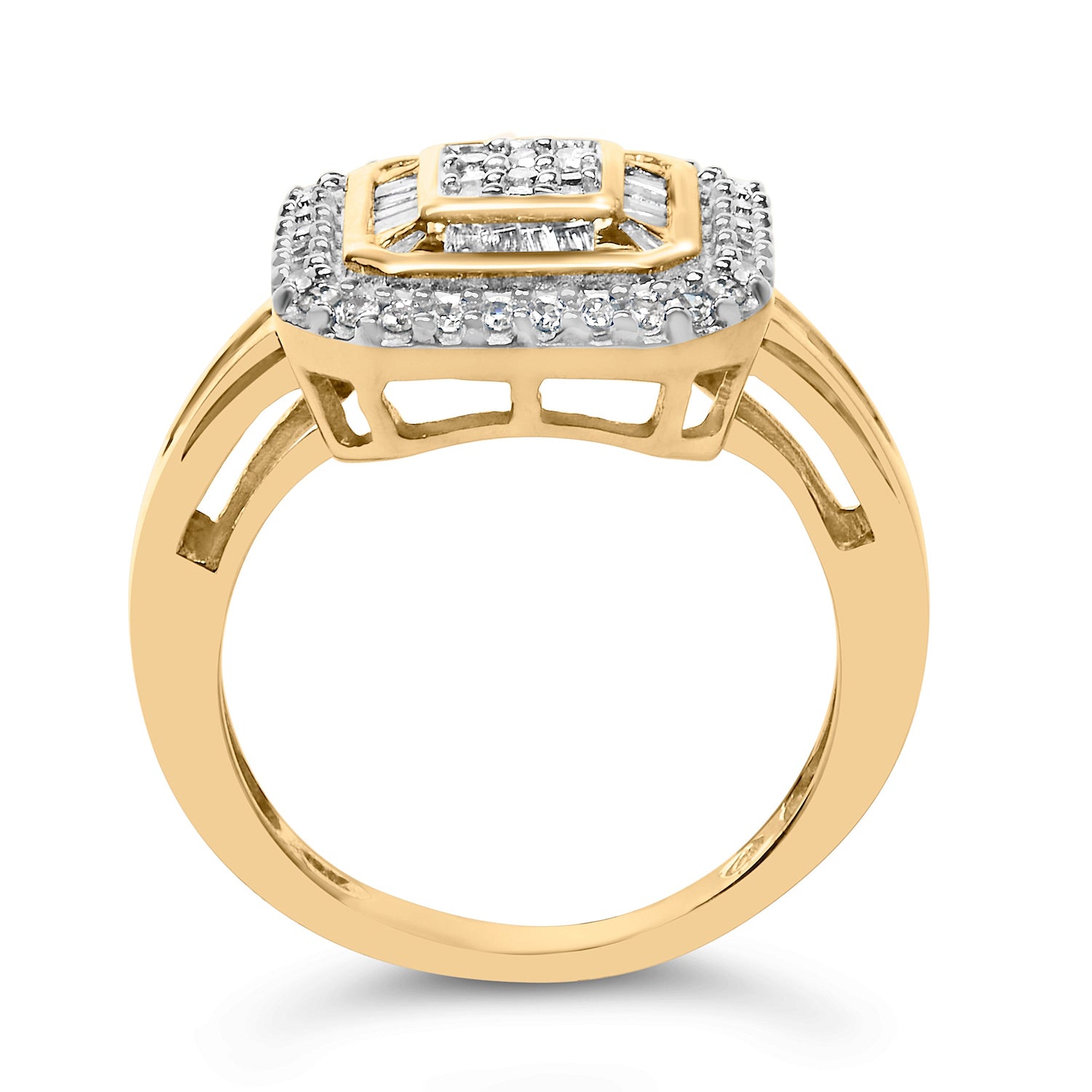 10K Yellow Gold 1/2 Cttw Diamond Square Cluster Cocktail Ring  DestGlow
