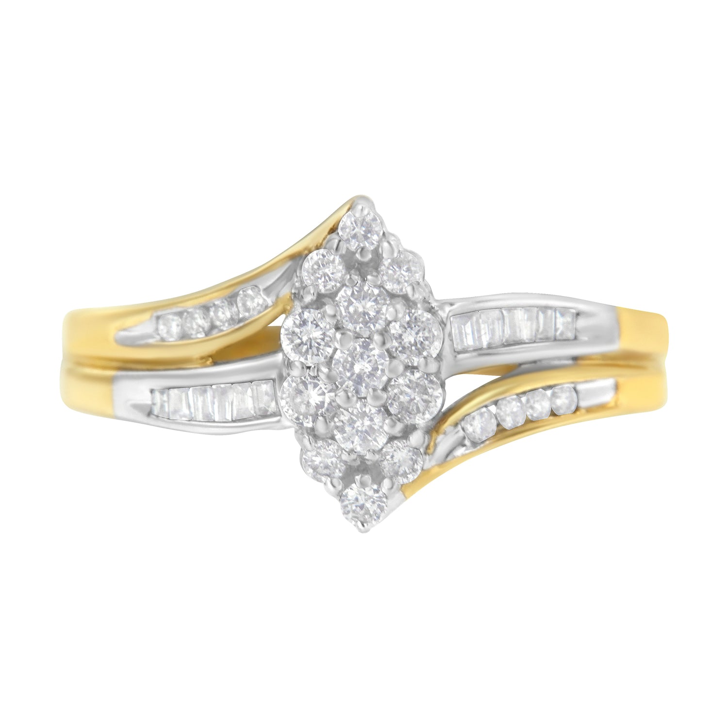 10K Yellow and White Gold 1/2 Cttw Diamond Marquise Shaped Cluster Split Shank Ring (H-I Color, SI2-I1 Clarity) - Size 7 by Bids.com