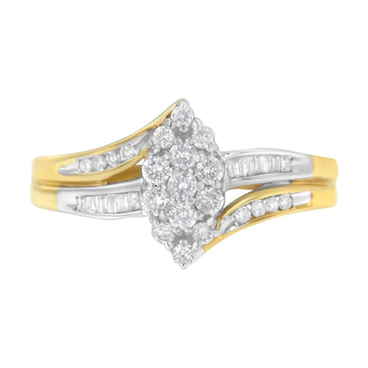 10K Yellow and White Gold 1/2 Cttw Diamond Marquise Shaped Cluster Split Shank Ring (H-I Color, SI2-I1 Clarity) - Size 7 by Bids.com