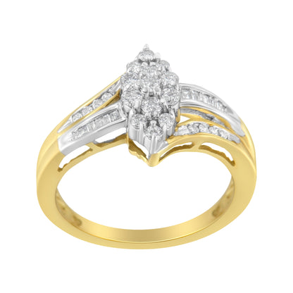 10K Yellow and White Gold 1/2 Cttw Diamond Marquise Shaped Cluster Split Shank Ring (H-I Color, SI2-I1 Clarity) - Size 7 by Bids.com