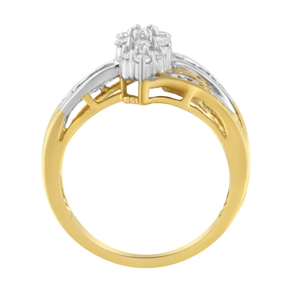 10K Yellow and White Gold 1/2 Cttw Diamond Marquise Shaped Cluster Split Shank Ring (H-I Color, SI2-I1 Clarity) - Size 7 by Bids.com