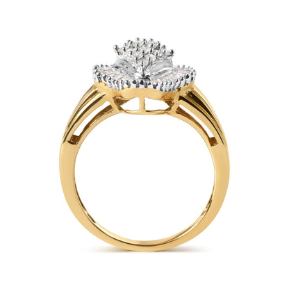 10K Yellow Gold 1/2 Cttw Round And Baguette-cut Diamond Rhombus Head and Halo Ring (I-J Color, I1-I2 Clarity) - Ring Size 7 by Bids.com