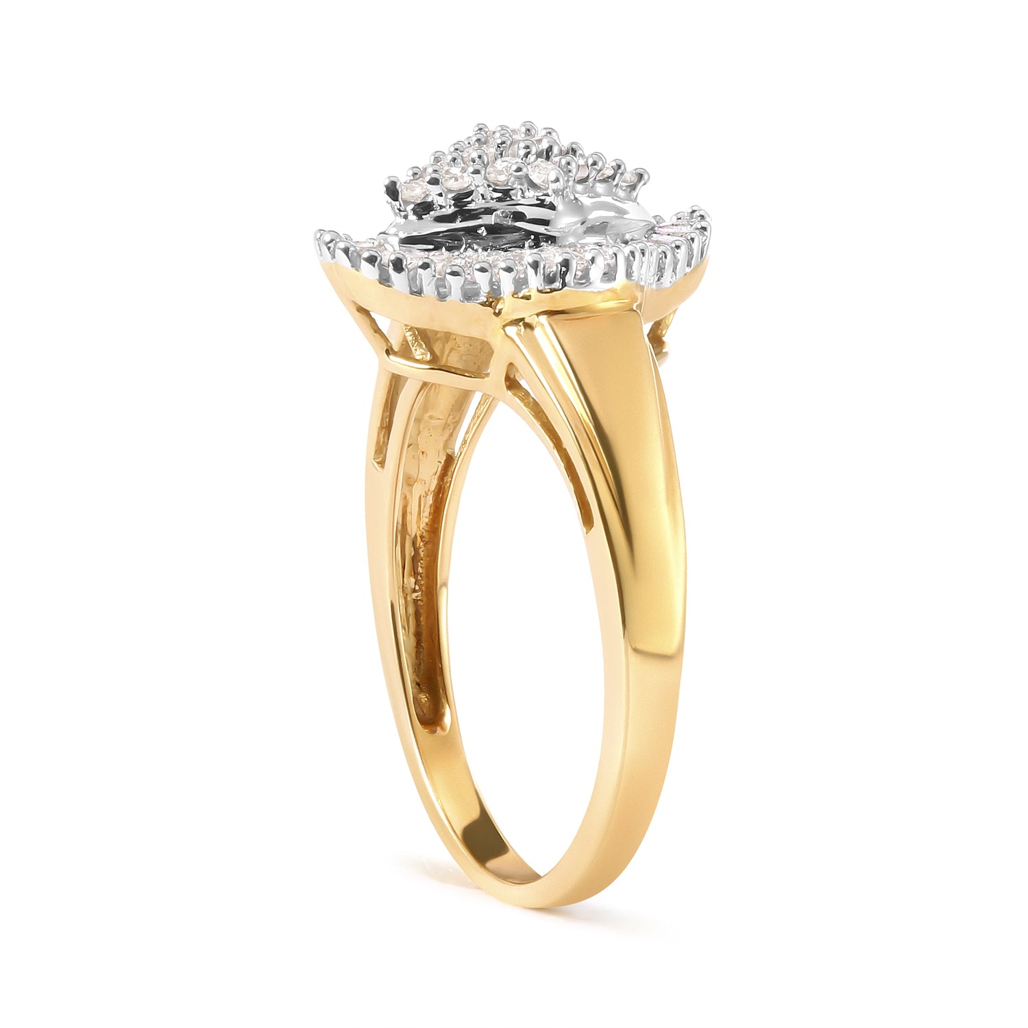 10K Yellow Gold 1/2 Cttw Round And Baguette-cut Diamond Rhombus Head and Halo Ring (I-J Color, I1-I2 Clarity) - Ring Size 7 by Bids.com