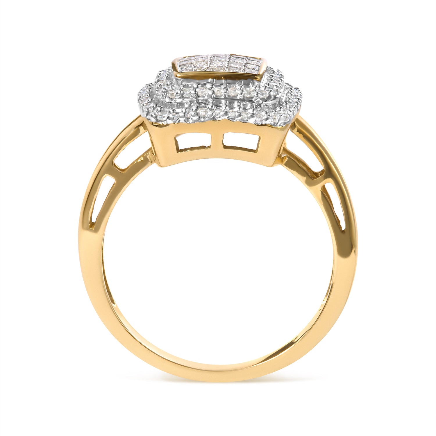 10K Yellow Gold 1/2 cttw Round and Princess Diamond Composite Head and Halo Ring (H-I Color, SI1-SI2 Clarity) - Ring Size 7 by Bids.com
