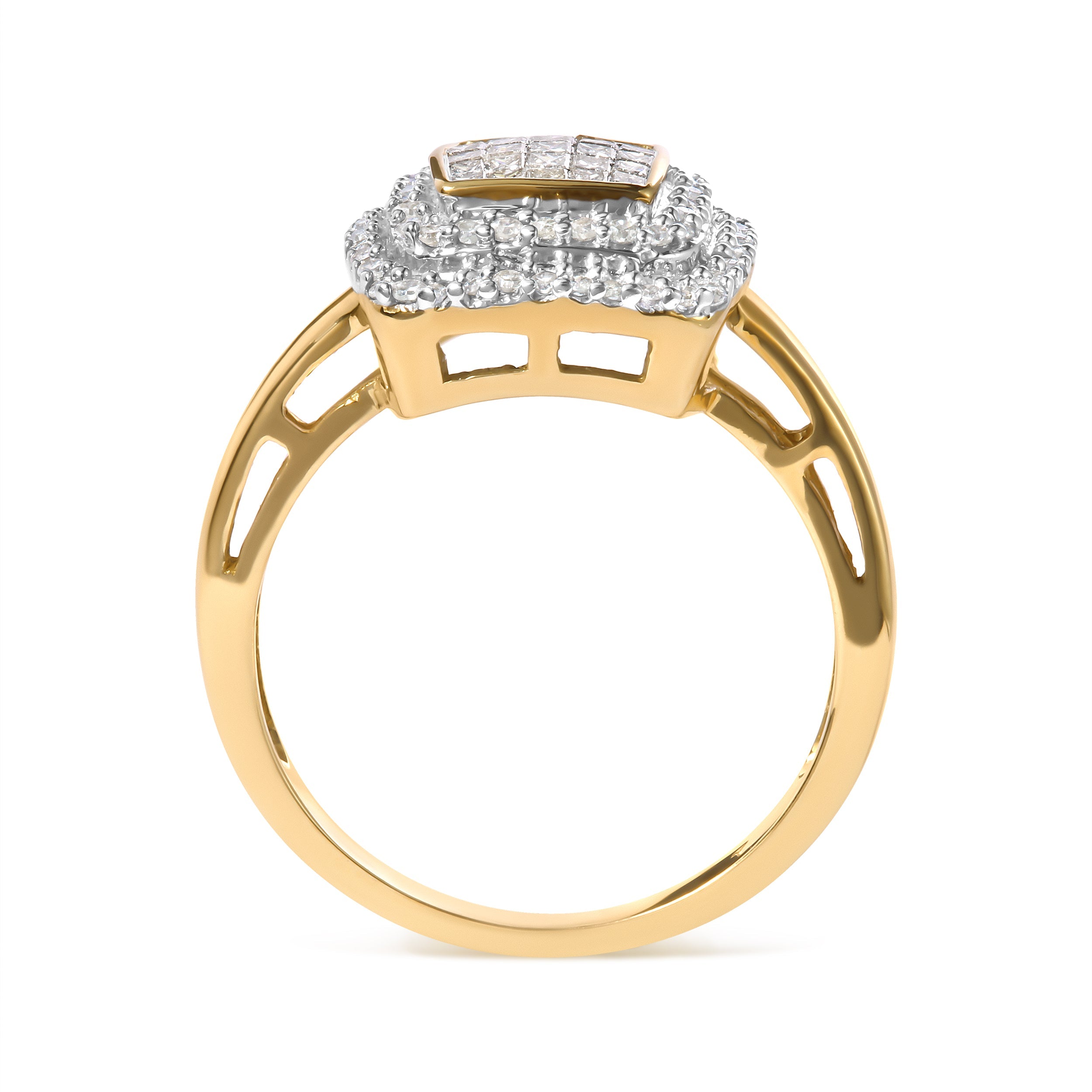 10K Yellow Gold 1/2 cttw Round and Princess Diamond Composite Head and Halo Ring (H-I Color, SI1-SI2 Clarity) - Ring Size 7 by Bids.com