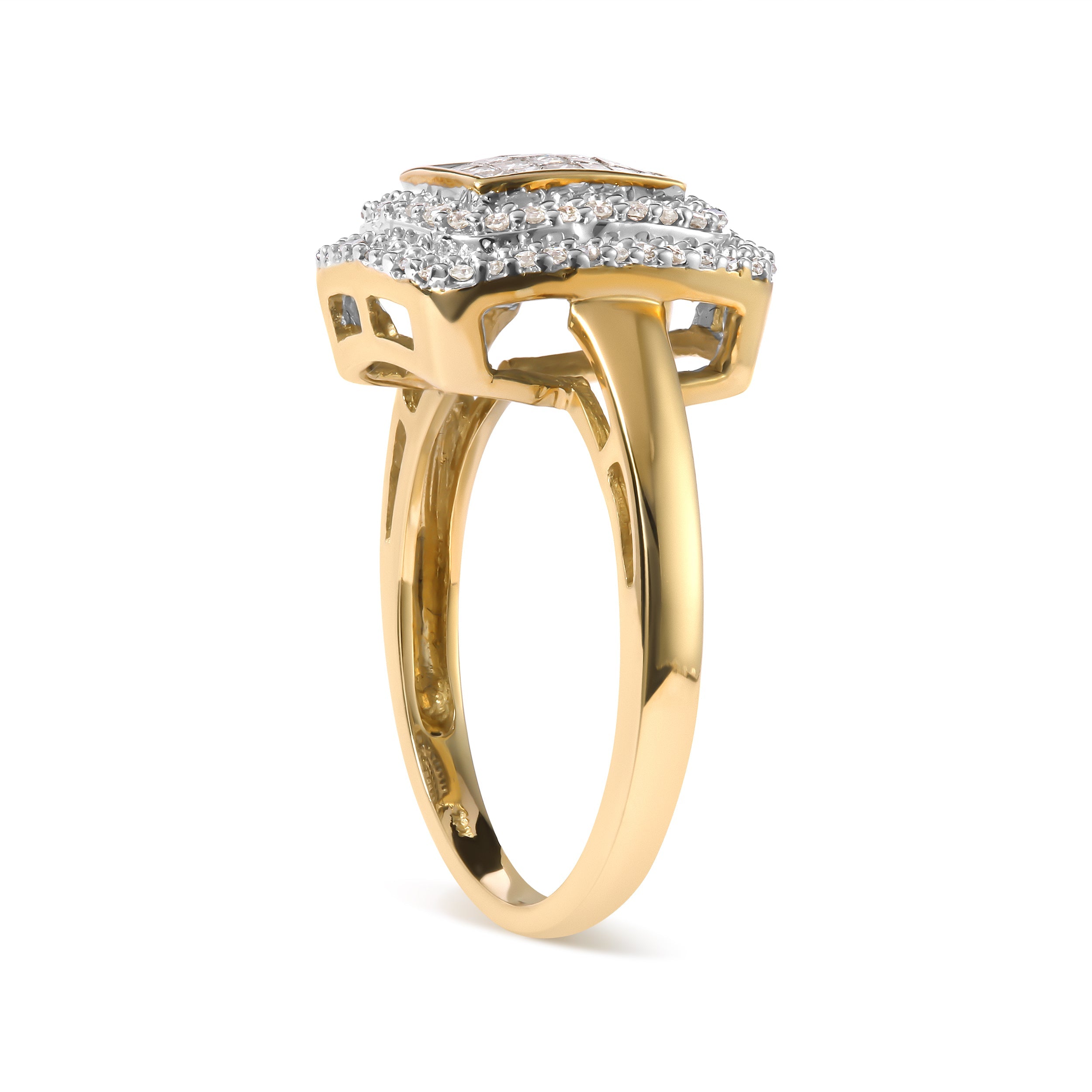 10K Yellow Gold 1/2 cttw Round and Princess Diamond Composite Head and Halo Ring (H-I Color, SI1-SI2 Clarity) - Ring Size 7 by Bids.com