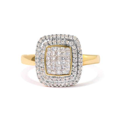 10K Yellow Gold 1/2 cttw Round and Princess Diamond Composite Head and Halo Ring (H-I Color, SI1-SI2 Clarity) - Ring Size 7 by Bids.com