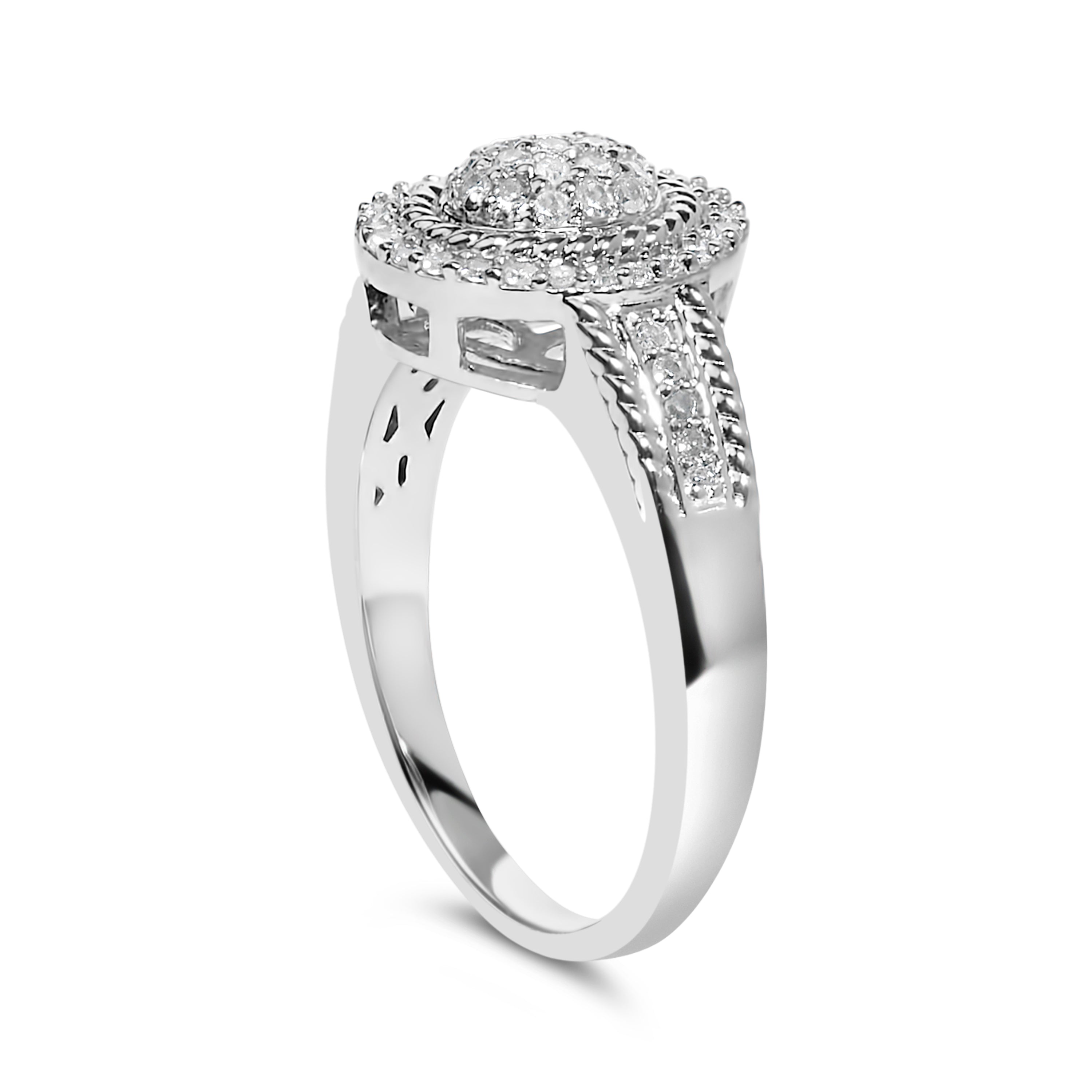 .925 Sterling Silver 1/3 Cttw Pave Set Round-Cut Diamond Braided Halo Cocktail Ring (I-J Color, I2-I3 Clarity) - Size 7  DestGlow