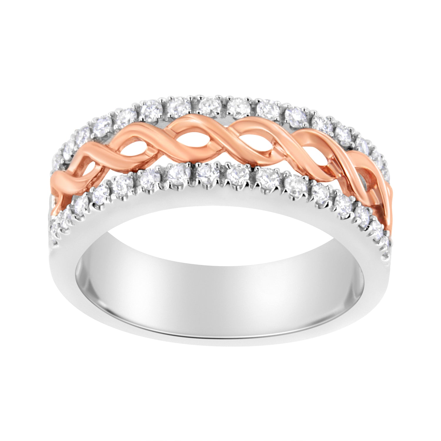 10K White and Rose Gold 1/3 Cttw Diamond Split Shank and Infinity Ribbon Band Ring (I-J Color, I1-I2 Clarity) - Size 6 by Bids.com