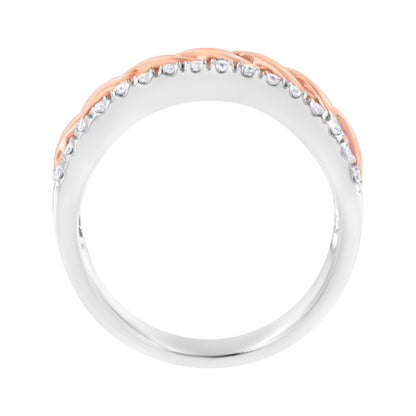 10K White and Rose Gold 1/3 Cttw Diamond Split Shank and Infinity Ribbon Band Ring (I-J Color, I1-I2 Clarity) - Size 6 by Bids.com