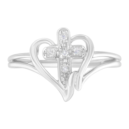 10K White Gold Diamond-Accented Cross &amp; Open Heart Promise Fashion Ring (H-I Color, I1-I2 Clarity) - Size 7 by Bids.com