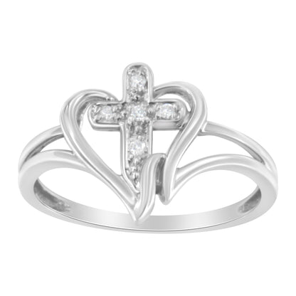 10K White Gold Diamond-Accented Cross &amp; Open Heart Promise Fashion Ring (H-I Color, I1-I2 Clarity) - Size 7 by Bids.com