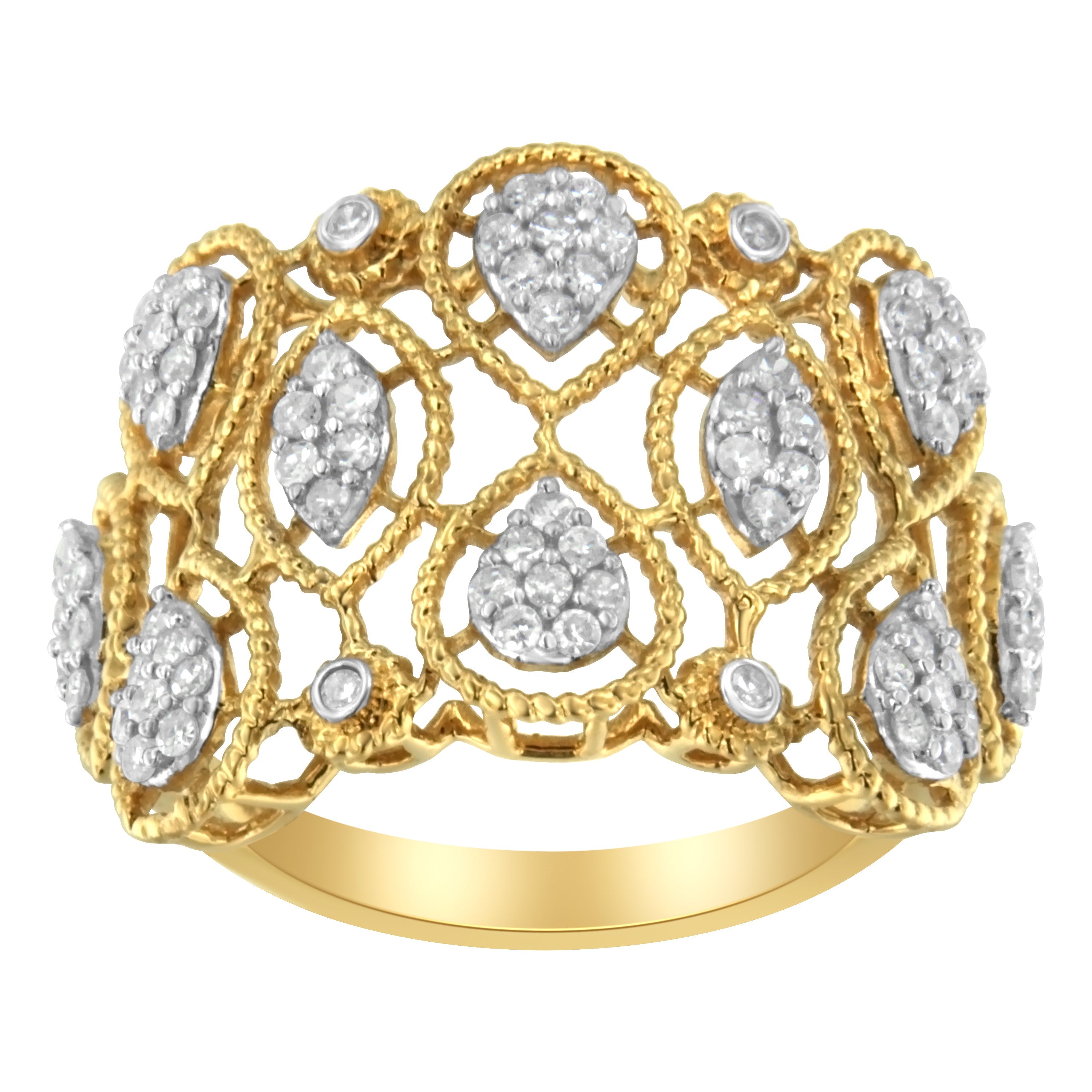 14K Yellow Gold Diamond Art Deco Ring (1/2 Cttw, H-I Color, I1 Clarity) - Size 7 by Bids.com