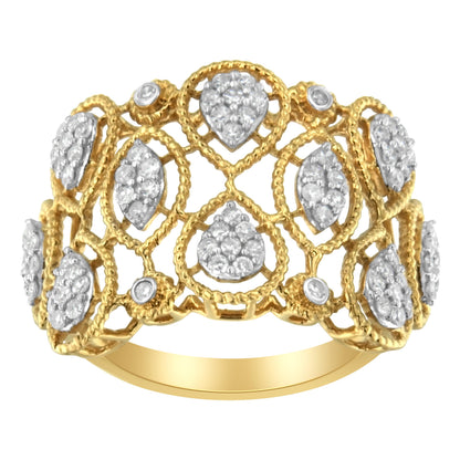 14K Yellow Gold Diamond Art Deco Ring (1/2 Cttw, H-I Color, I1 Clarity) - Size 7 by Bids.com