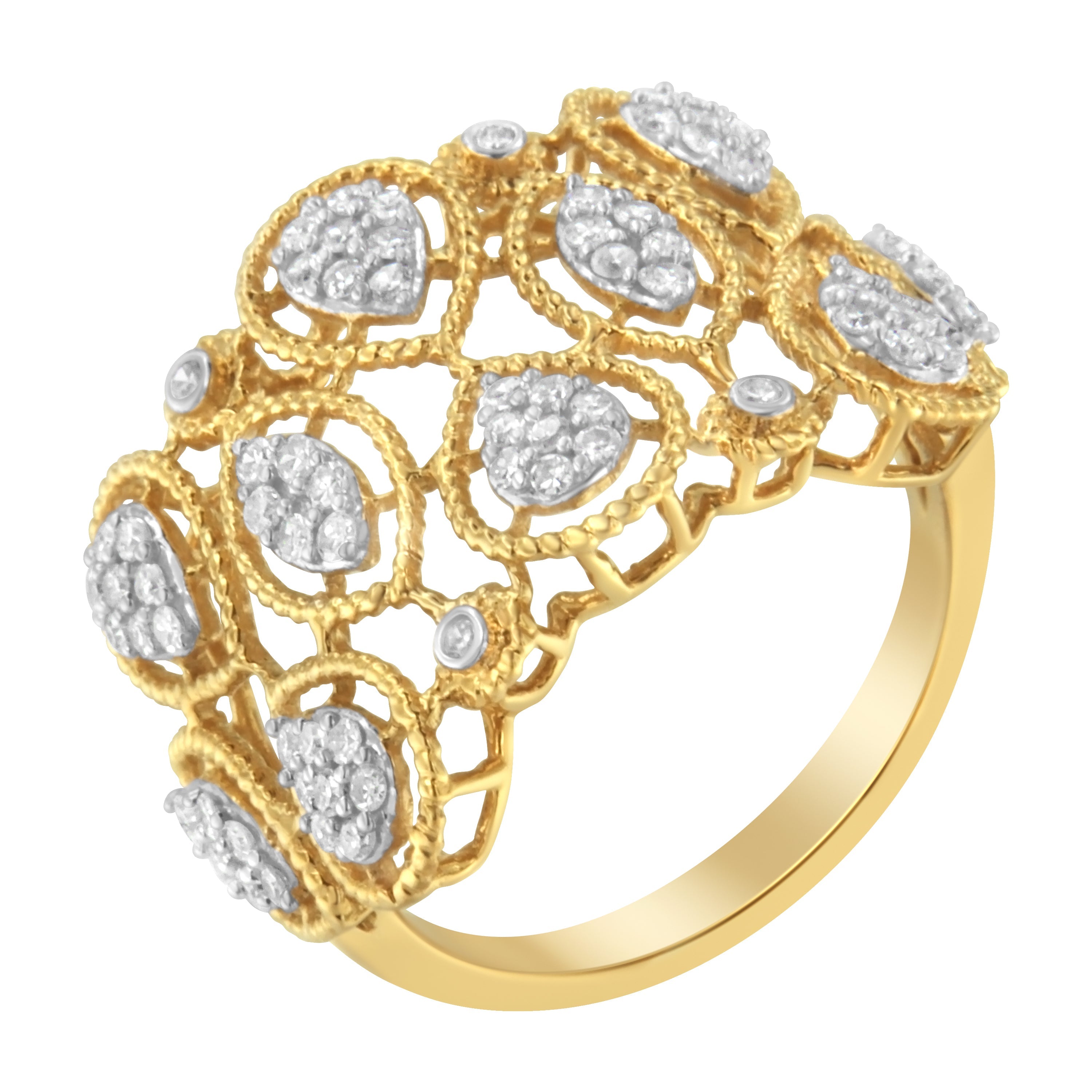 14K Yellow Gold Diamond Art Deco Ring (1/2 Cttw, H-I Color, I1 Clarity) - Size 7 by Bids.com
