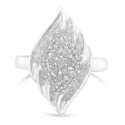 .925 Sterling Silver Â¾ Cttw Round and Baguette Cut Diamond Stair-Stepped Cluster Waterfall Cocktail Ring (I-J Color, I2-I3 Clarity) - Size 6 by Bids.com